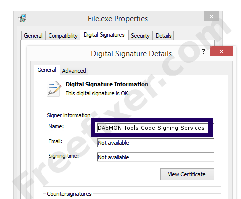 Screenshot of the DAEMON Tools Code Signing Services certificate